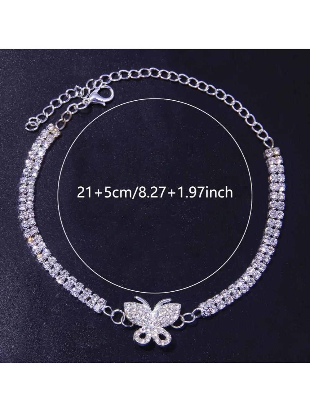 Silver Butterfly Rhinestone Anklet - Sparkling Clear Stones